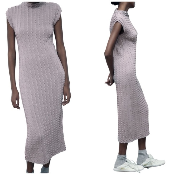 Zara Dresses & Skirts - Zara Ribbed Textured Soft Stretch Knit Sleeveless Midi Dress
